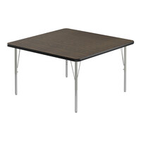 Correll Deluxe 48" Square Walnut 19"-29" Adjustable Height High-Pressure Laminate Top Activity Table with Silver Legs and Black T-Mold