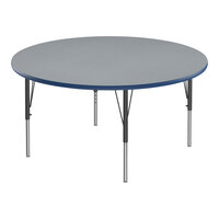Correll Deluxe 48" Round Gray Granite 19"-29" Adjustable Height High-Pressure Laminate Top Activity Table with Black Legs and Blue T-Mold