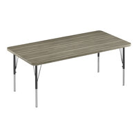 Correll Deluxe 30" x 48" Rectangular New England Driftwood 19"-29" Adjustable Height High-Pressure Laminate Top Activity Table with Black Legs and Driftwood T-Mold