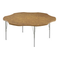 Correll Deluxe 60" Flower Medium Oak 19"-29" Adjustable Height High-Pressure Laminate Top Activity Table with Silver Legs and Medium Oak T-Mold