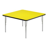Correll Deluxe 48" Square Yellow 19"-29" Adjustable Height High-Pressure Laminate Top Activity Table with Silver Legs and Black T-Mold