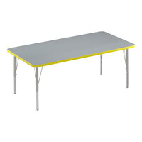 Correll Deluxe 30" x 60" Rectangular Gray Granite 19"-29" Adjustable Height High-Pressure Laminate Top Activity Table with Silver Legs and Yellow T-Mold