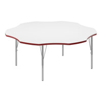 Correll 60" Flower White 19"-29" Adjustable Height High-Pressure Dry Erase Board Top Activity Table with Silver Legs and Red T-Mold