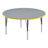 Correll Deluxe 60" Round Gray Granite 19"-29" Adjustable Height High-Pressure Laminate Top Activity Table with Black Legs and Yellow T-Mold