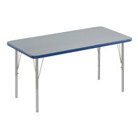 Correll Deluxe Rectangular Gray Granite 19"-29" Adjustable Height High-Pressure Laminate Top Activity Table with Silver Legs and Blue T-Mold