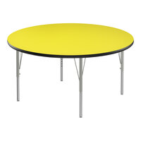 Correll Deluxe 60" Round Yellow 19"-29" Adjustable Height High-Pressure Laminate Top Activity Table with Silver Legs and Black T-Mold