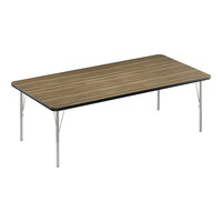 Correll Deluxe 36" x 60" Rectangular Colonial Hickory 19"-29" Adjustable Height High-Pressure Laminate Top Activity Table with Silver Legs and Black T-Mold