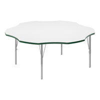 Correll 60" Flower White 19"-29" Adjustable Height High-Pressure Dry Erase Board Top Activity Table with Silver Legs and Green T-Mold