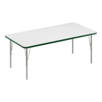 Correll 30" x 60" Rectangular White 19"-29" Adjustable Height High-Pressure Dry Erase Board Top Activity Table with Silver Legs and Green T-Mold