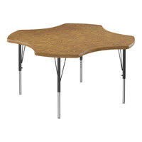 Correll Deluxe 48" Clover Medium Oak 19"-29" Adjustable Height High-Pressure Laminate Top Activity Table with Black Legs and Medium Oak T-Mold