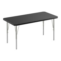Correll Deluxe 24" x 60" Rectangular Black Granite 19"-29" Adjustable Height High-Pressure Laminate Top Activity Table with Silver Legs and Black T-Mold