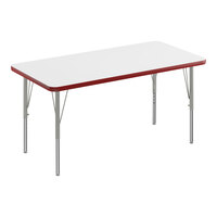 Correll Rectangular White 19"-29" Adjustable Height High-Pressure Dry Erase Board Top Activity Table with Silver Legs and Red T-Mold
