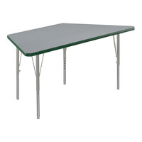 Correll Deluxe 30" x 60" Trapezoid Gray Granite 19"-29" Adjustable Height High-Pressure Laminate Top Activity Table with Silver Legs and Green T-Mold