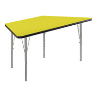 Correll Deluxe 30" x 60" Trapezoid Yellow 19"-29" Adjustable Height High-Pressure Laminate Top Activity Table with Silver Legs and Black T-Mold