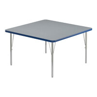 Correll 36" Square Gray Granite 19"-29" Adjustable Height Thermal-Fused Laminate Top Activity Table with Silver Legs and Blue T-Mold