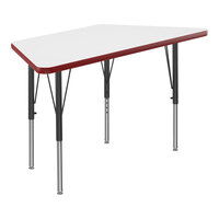 Correll Trapezoid White 19"-29" Adjustable Height High-Pressure Dry Erase Board Top Activity Table with Black Legs and Red T-Mold