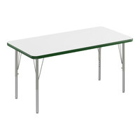 Correll Rectangular White 19"-29" Adjustable Height High-Pressure Dry Erase Board Top Activity Table with Silver Legs and Green T-Mold
