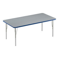 Correll Deluxe 30" x 72" Rectangular Gray Granite 19"-29" Adjustable Height High-Pressure Laminate Top Activity Table with Silver Legs and Blue T-Mold