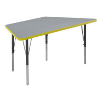 Correll Deluxe 30" x 60" Trapezoid Gray Granite 19"-29" Adjustable Height High-Pressure Laminate Top Activity Table with Black Legs and Yellow T-Mold