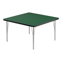 Correll Deluxe 42" Square Green 19"-29" Adjustable Height High-Pressure Laminate Top Activity Table with Silver Legs and Black T-Mold