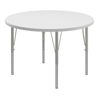 Correll Round White 19"-29" Adjustable Height High-Pressure Dry Erase Board Top Activity Table with Silver Legs and Gray T-Mold