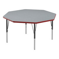 Correll Deluxe 48" Octagon Gray Granite 19"-29" Adjustable Height High-Pressure Laminate Top Activity Table with Black Legs and Red T-Mold
