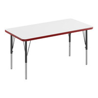 Correll Rectangular White 19"-29" Adjustable Height High-Pressure Dry Erase Board Top Activity Table with Black Legs and Red T-Mold