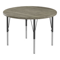 Correll Deluxe Round New England Driftwood 19"-29" Adjustable Height High-Pressure Laminate Top Activity Table with Black Legs and Driftwood T-Mold