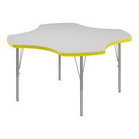 Correll 48" Clover White 19"-29" Adjustable Height High-Pressure Dry Erase Board Top Activity Table with Silver Legs and Yellow T-Mold