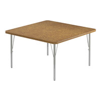 Correll Deluxe Square Medium Oak 19"-29" Adjustable Height High-Pressure Laminate Top Activity Table with Silver Legs and Medium Oak T-Mold