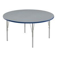 Correll Deluxe 48" Round Gray Granite 19"-29" Adjustable Height High-Pressure Laminate Top Activity Table with Silver Legs and Blue T-Mold