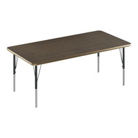 Correll Deluxe 30" x 72" Rectangular Walnut 19"-29" Adjustable Height High-Pressure Laminate Top Activity Table with Black Legs and Walnut T-Mold