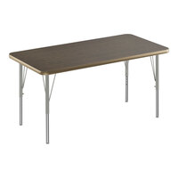 Correll Deluxe Rectangular Walnut 19"-29" Adjustable Height High-Pressure Laminate Top Activity Table with Silver Legs and Walnut T-Mold