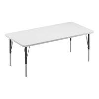 Correll 30" x 72" Rectangular White 19"-29" Adjustable Height High-Pressure Dry Erase Board Top Activity Table with Black Legs and Gray T-Mold