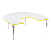 Correll 60" x 66" Horseshoe White 19"-29" Adjustable Height High-Pressure Dry Erase Board Top Activity Table with Black Legs and Yellow T-Mold