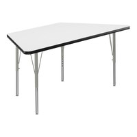 Correll Deluxe 30" x 60" Trapezoid White 19"-29" Adjustable Height High-Pressure Laminate Top Activity Table with Silver Legs and Black T-Mold