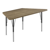 Correll Deluxe 30" x 60" Trapezoid Colonial Hickory 19"-29" Adjustable Height High-Pressure Laminate Top Activity Table with Black Legs and Hickory T-Mold