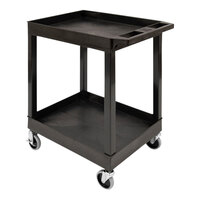 Luxor 27 1/4" x 18" x 34 1/4" Black Plastic 2-Shelf Utility Tub Cart with 2 Outrigger Bins SEC11-B-OUTRIG