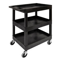 Luxor 27 1/4" x 18" x 36 1/4" Black Plastic 3-Shelf Utility Tub Cart SEC111-B