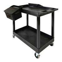Luxor 18" x 35 1/4" x 34 1/4" Black HDPE Utility Cart with Two Tub Shelves and Two Outrigger Bins EC11-B-OUTRIG
