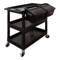 Luxor 35 1/4" x 18" x 36 1/4" Black Plastic 3-Shelf Utility Tub Cart with 2 Outrigger Bins SEC111-B-OUTRIG