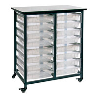 Luxor Double-Row Mobile Bin Storage Unit with 16 Small Clear Bins MBS-DR-16S-CL
