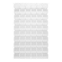 Quantum 36" x 61" Oyster White Steel Louvered Panel with (60) 10 7/8" x 5 1/2" x 5" Clear Bins QLP-3661HC-230-60CL