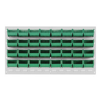 Quantum 36" x 19" Oyster White Steel Louvered Panel with (32) 5 3/8" x 4 1/8" x 3" Green Bins QLP-3619HC-210-32GN