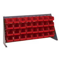 Quantum 36" x 8" x 19" Gray Steel Bench Rack with (32) 7 3/8" x 4 1/8" x 3" Red Bins QBR-3619-220-32RD