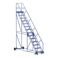 Vestil 14-Step Steel Rolling Warehouse Ladder with 23 9/16" Wide Grip Strut 50-Degree Angled Steps and 14" Deep Top Step LAD-14-14-G-EZ