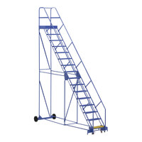 Vestil 16-Step Steel Rolling Warehouse Ladder with 23 9/16" Wide Perforated 50-Degree Angled Steps and 21" Deep Top Step LAD-16-21-P-EZ