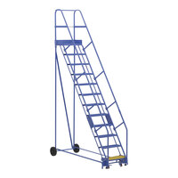 Vestil 12-Step Steel Rolling Warehouse Ladder with 23 9/16" Wide Perforated 58-Degree Angled Steps and 14" Deep Top Step LAD-12-14-P