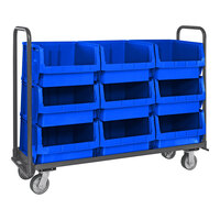 Quantum Magnum 60" x 18" x 47" Tote Truck with (9) 19 3/4" x 18 3/8" x 11 7/8" Blue Bins and Casters MTT-1860-543BL