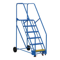 Vestil 6-Step Steel Rolling Warehouse Ladder with 23 9/16" Wide Grip Strut 58-Degree Angled Steps and 21" Deep Top Step LAD-6-21-G